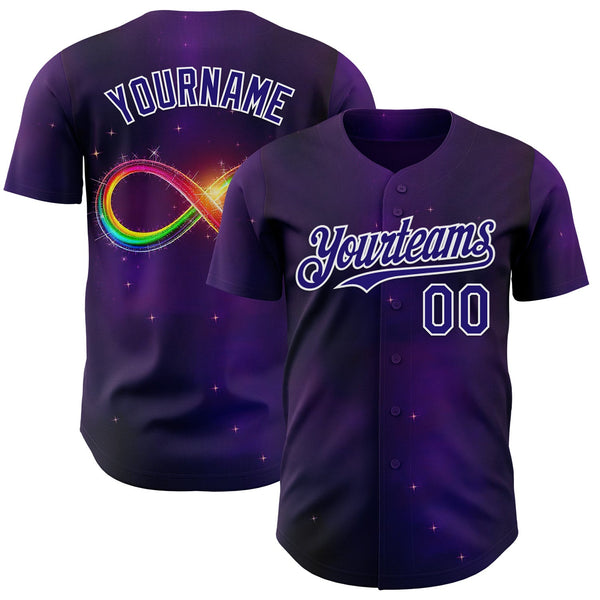 Custom Purple Dark Purple-White Autism Acceptance Rainbow Infinity Authentic Baseball Jersey