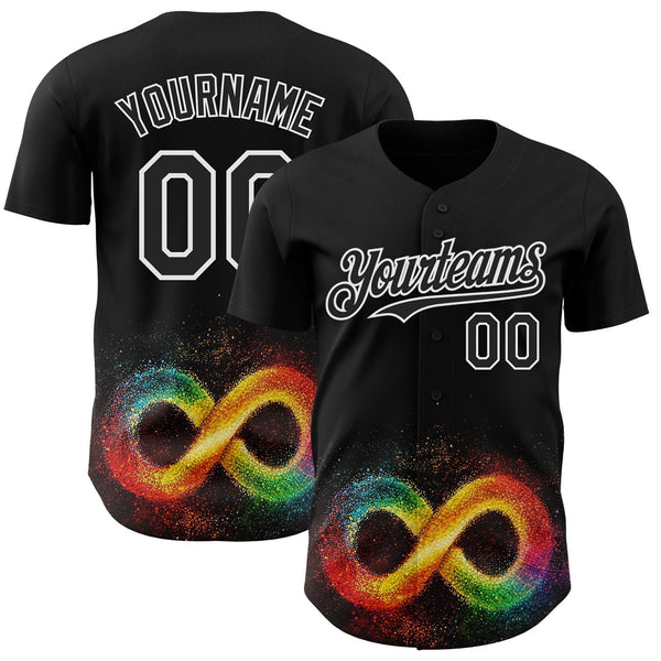 Custom Black-White Autism Acceptance Rainbow Infinity Authentic Baseball Jersey