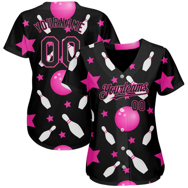 Custom Black Pink 3D Pattern Design Bowling Authentic Baseball Jersey alternate