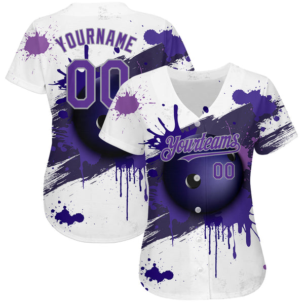 Custom White Purple-Gray 3D Pattern Design Bowling Ball Authentic Baseball Jersey alternate