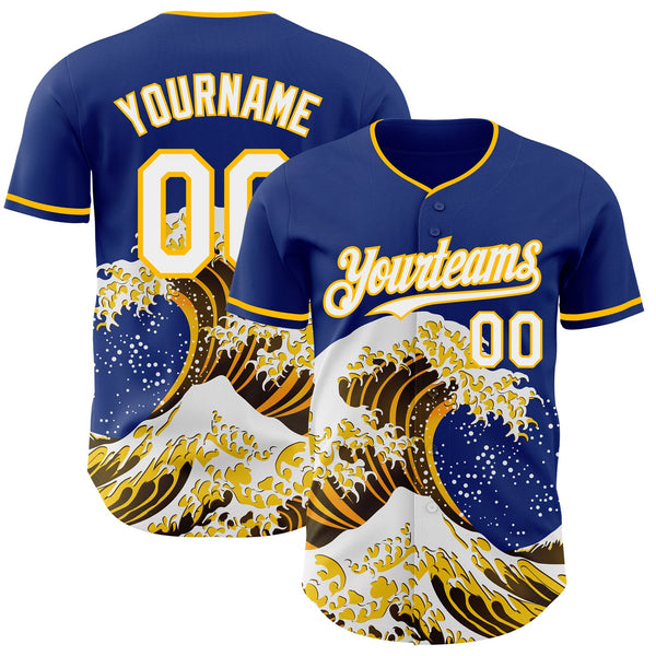 Custom Royal White-Gold Japanese Wave Authentic Baseball Jersey