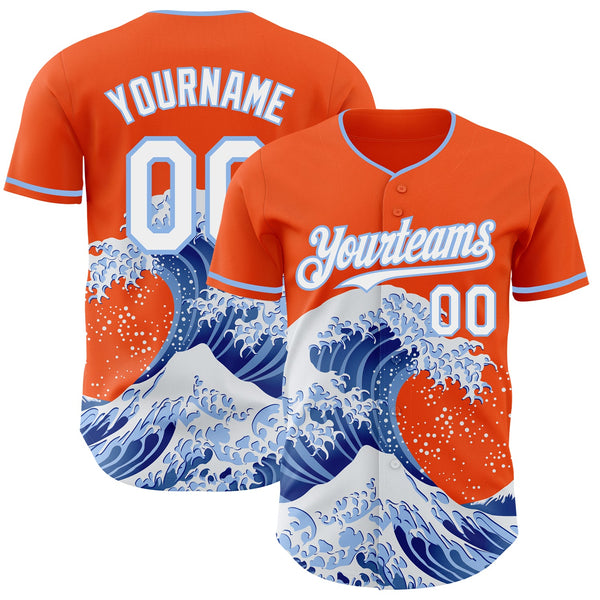 Custom Orange White-Light Blue Japanese Wave Authentic Baseball Jersey