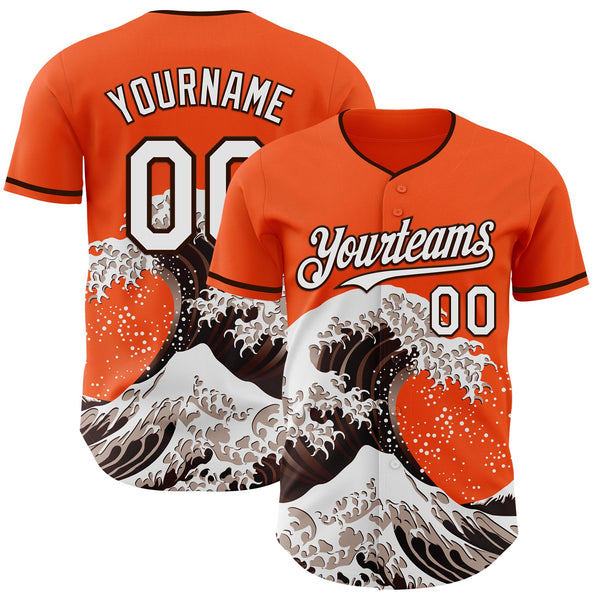 Custom Orange White-Brown Japanese Wave Authentic Baseball Jersey