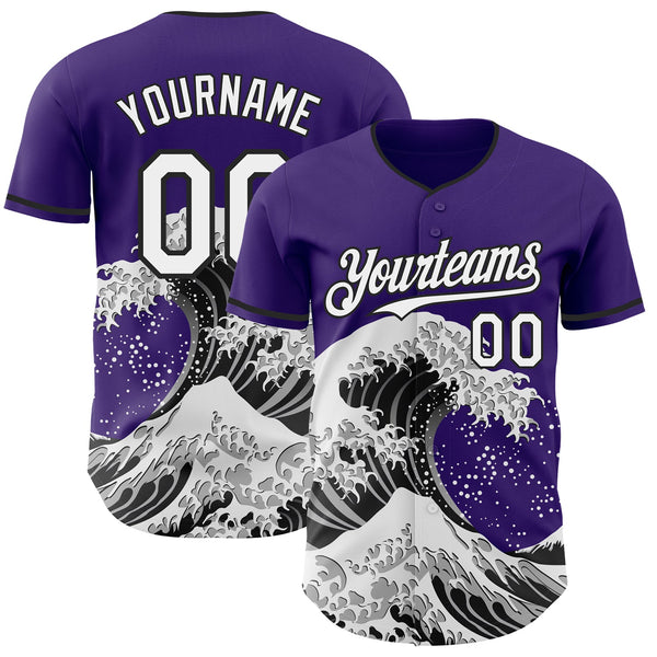 Custom Purple White-Black Japanese Wave Authentic Baseball Jersey