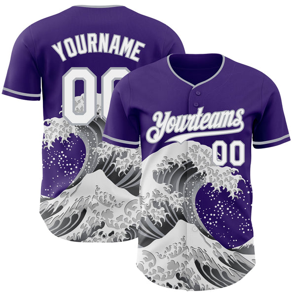 Custom Purple White-Gray Japanese Wave Authentic Baseball Jersey