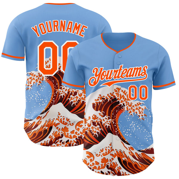 Custom Light Blue Orange-White Japanese Wave Authentic Baseball Jersey