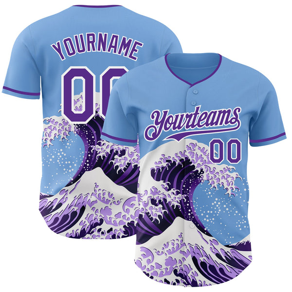 Custom Light Blue Purple-White Japanese Wave Authentic Baseball Jersey