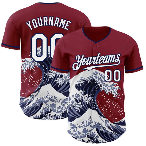Custom Crimson White-Navy Japanese Wave Authentic Baseball Jersey