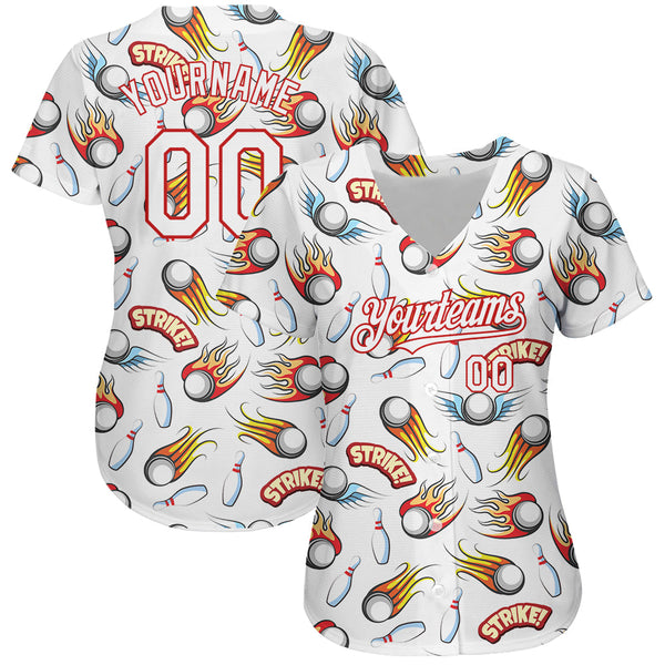 Custom White Red 3D Pattern Design Firely Bowling Authentic Baseball Jersey alternate