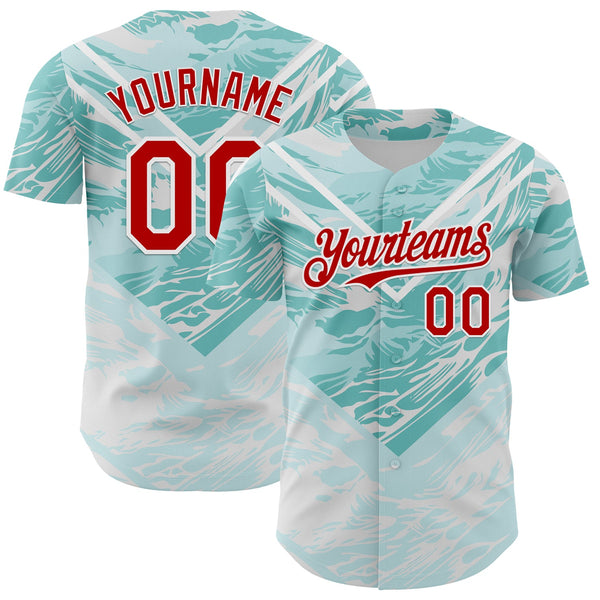 Custom Ice Blue Red-White Portugal Style Authentic Baseball Jersey
