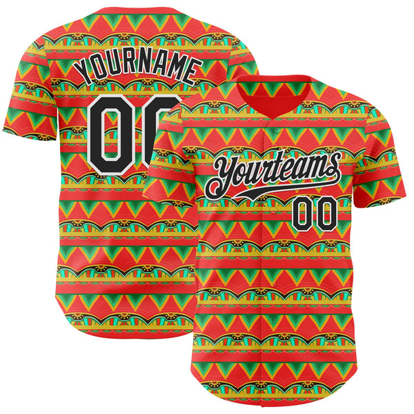 Custom Red Black-White Cinco de Mayo Tribal Pattern Authentic Baseball Jersey