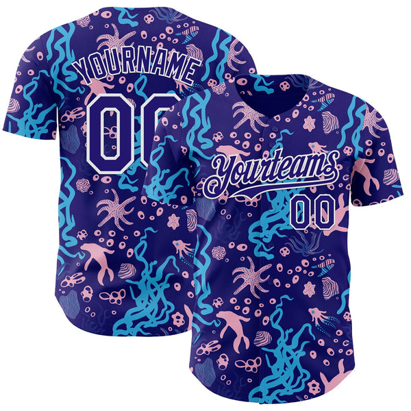 Custom Dark Purple-White Psychedelic Trippy Sea Life Authentic Baseball Jersey