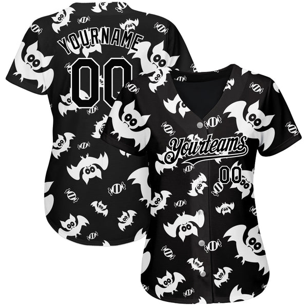 Custom Black White 3D Pattern Design Bat Authentic Baseball Jersey alternate