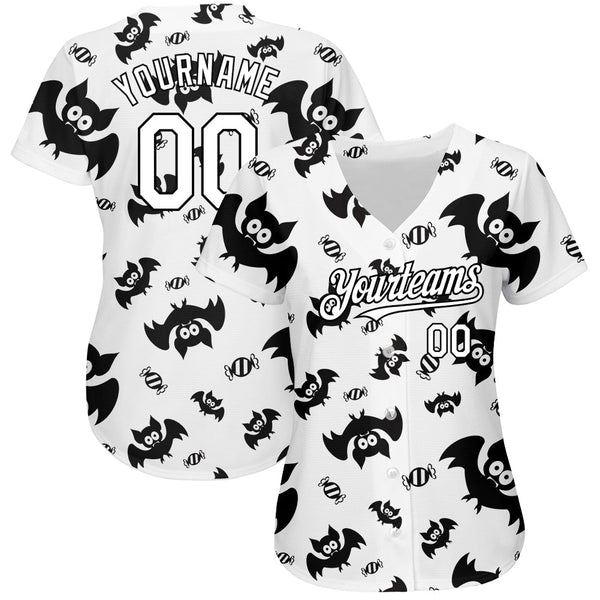Custom White Black 3D Pattern Design Bat Authentic Baseball Jersey alternate