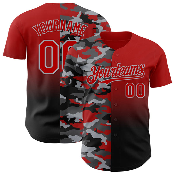 Custom Red Black-Gray Half Camo Ombre Authentic Baseball Jersey