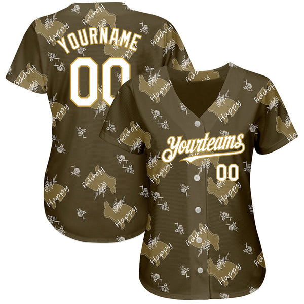 Custom Olive Old Gold-White 3D Pattern Design Rabbit Authentic Baseball Jersey alternate