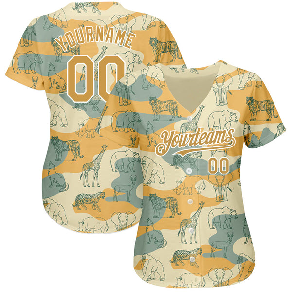 Custom Cream Old Gold-White 3D Pattern Design Animal Authentic Baseball Jersey alternate