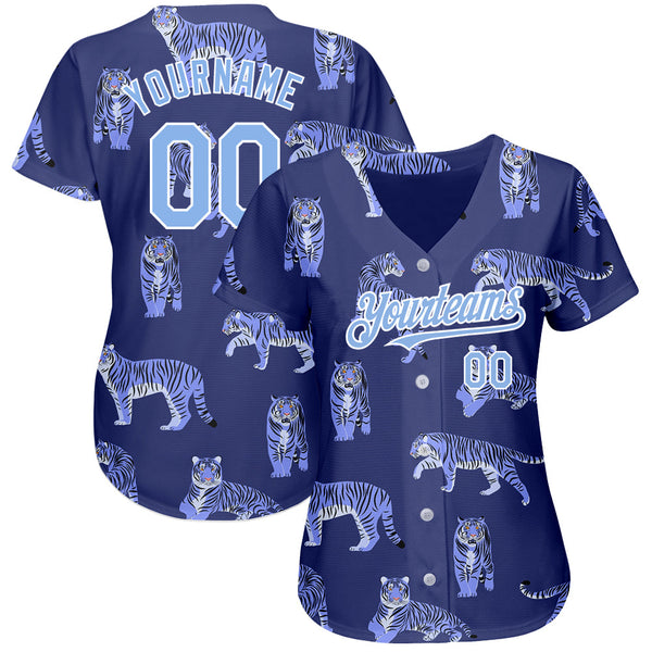 Custom Dark Purple Light Blue-White 3D Pattern Design Tiger Authentic Baseball Jersey alternate