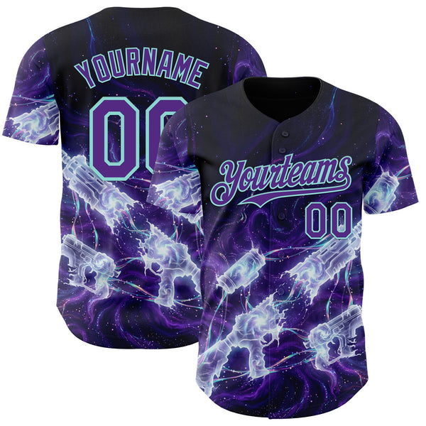 Custom Black Purple-Ice Blue Futurism Cyberpunk E-sports 3D Pattern Design Authentic Baseball Jersey