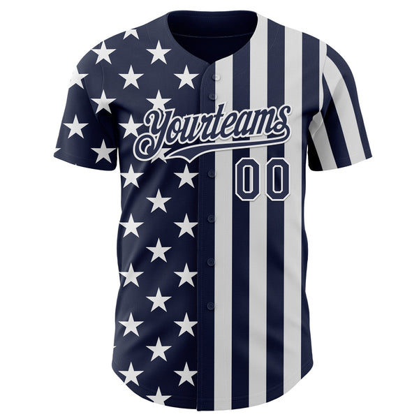 Custom Navy-White USA Flag Patriotic Split Stars and Stripes Authentic Baseball Jersey alternate