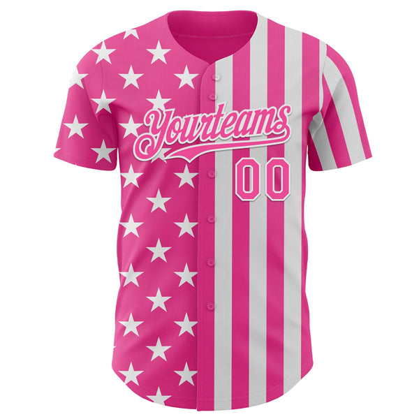 Custom Pink-White USA Flag Patriotic Split Stars and Stripes Authentic Baseball Jersey alternate
