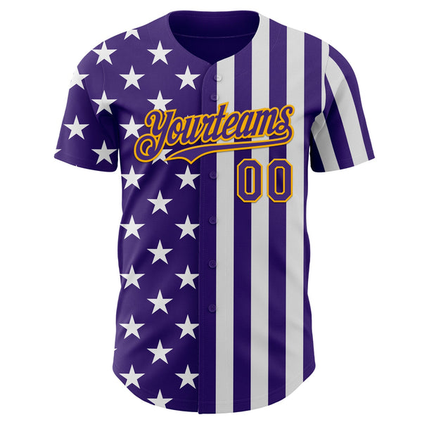 Custom Purple White-Gold USA Flag Patriotic Split Stars and Stripes Authentic Baseball Jersey alternate