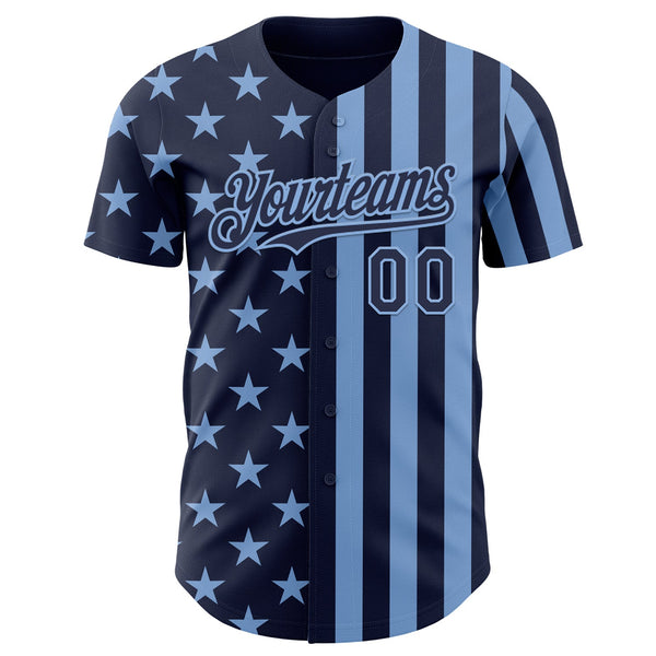 Custom Navy-Light Blue USA Flag Patriotic Split Stars and Stripes Authentic Baseball Jersey alternate