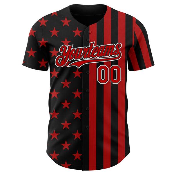 Custom Black Red-White USA Flag Patriotic Split Stars and Stripes Authentic Baseball Jersey alternate
