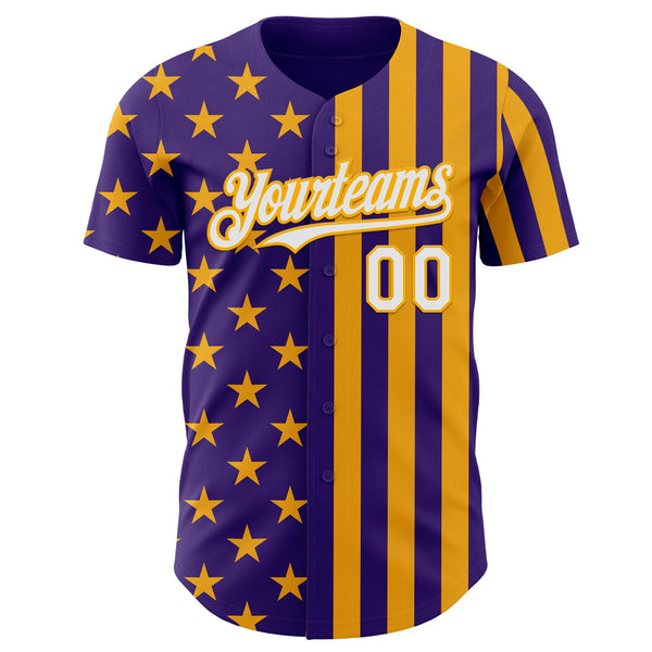 Custom Purple White-Gold USA Flag Patriotic Split Stars and Stripes Authentic Baseball Jersey alternate