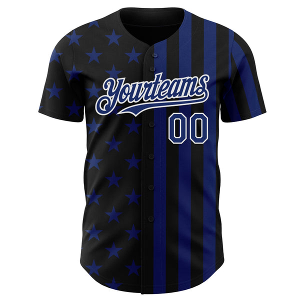 Custom Black Royal-White USA Flag Patriotic Split Stars and Stripes Authentic Baseball Jersey alternate