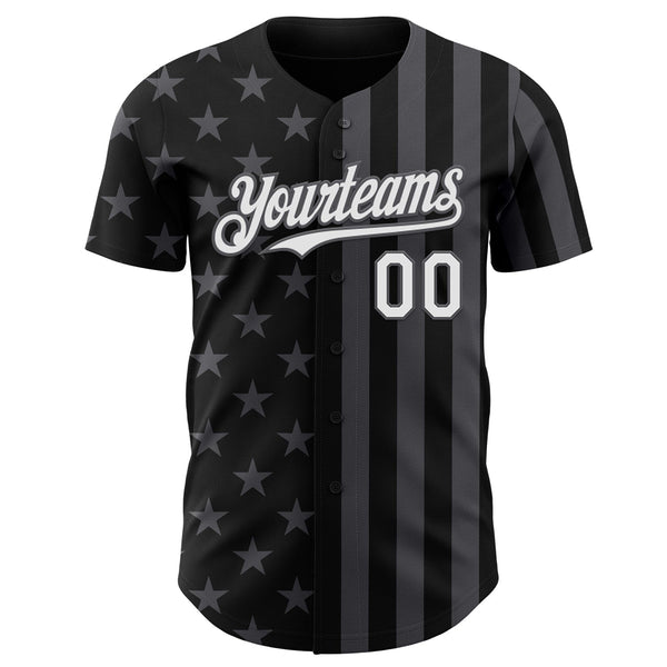 Custom Black White-Steel Gray USA Flag Patriotic Split Stars and Stripes Authentic Baseball Jersey alternate