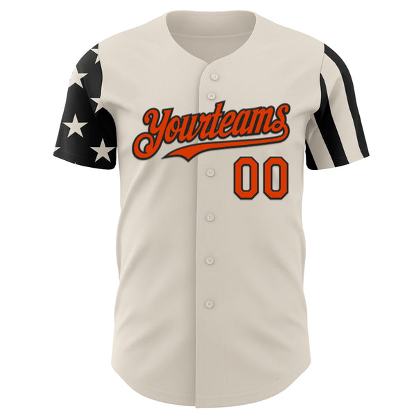Custom Cream Orange-Black Two Tone USA Flag Sleeves Stars and Stripes Authentic Baseball Jersey alternate