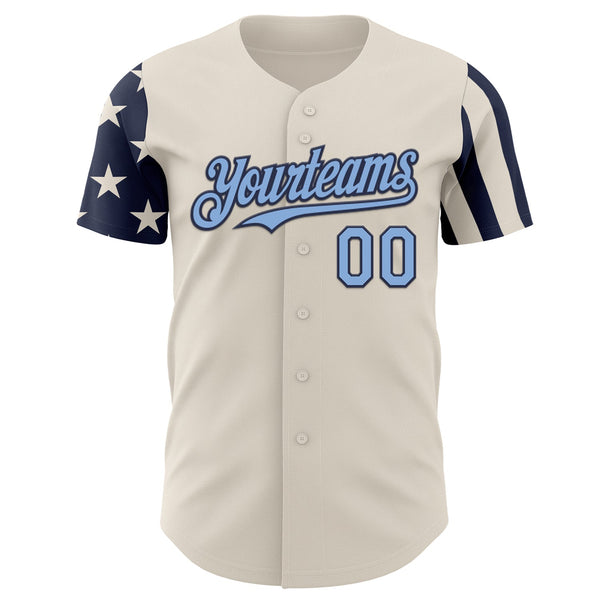 Custom Cream Light Blue-Navy Two Tone USA Flag Sleeves Stars and Stripes Authentic Baseball Jersey alternate