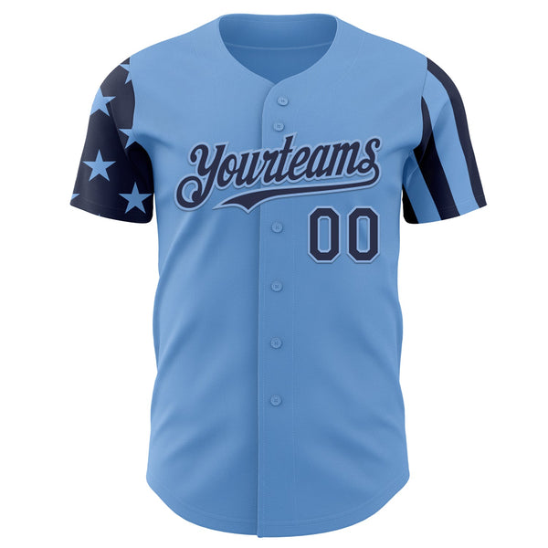 Custom Light Blue-Navy Two Tone USA Flag Sleeves Stars and Stripes Authentic Baseball Jersey alternate