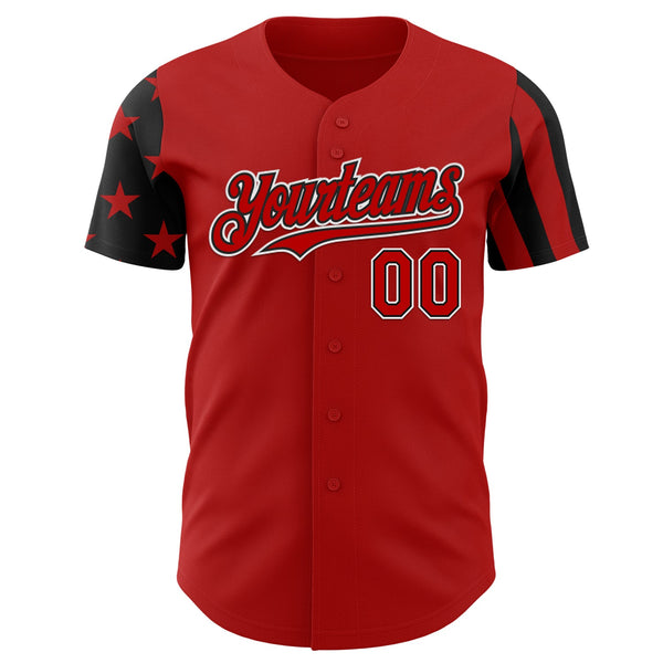 Custom Red Black-White Two Tone USA Flag Sleeves Stars and Stripes Authentic Baseball Jersey alternate