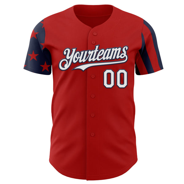 Custom Red White-Navy Two Tone USA Flag Sleeves Stars and Stripes Authentic Baseball Jersey alternate