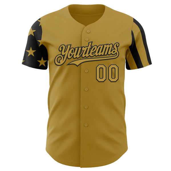 Custom Old Gold-Black Two Tone USA Flag Sleeves Stars and Stripes Authentic Baseball Jersey alternate