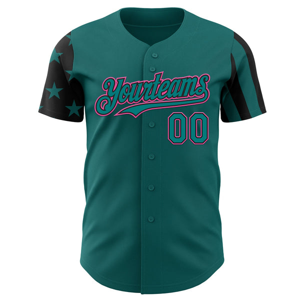 Custom Teal Black-Pink Two Tone USA Flag Sleeves Stars and Stripes Authentic Baseball Jersey alternate