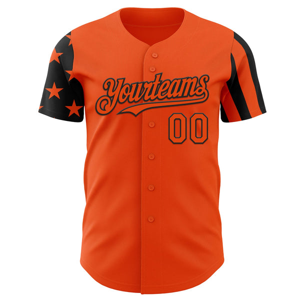 Custom Orange-Black Two Tone USA Flag Sleeves Stars and Stripes Authentic Baseball Jersey alternate