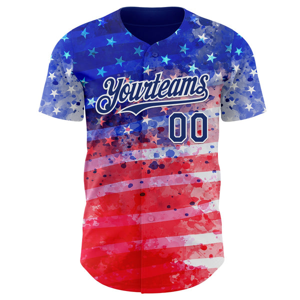 Custom Royal Red-White American Flag Patriotic Authentic Baseball Jersey alternate