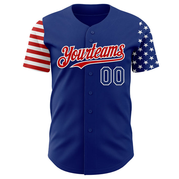 Custom Royal Red-White Two Tone USA Flag Sleeves Stars and Stripes Authentic Baseball Jersey alternate