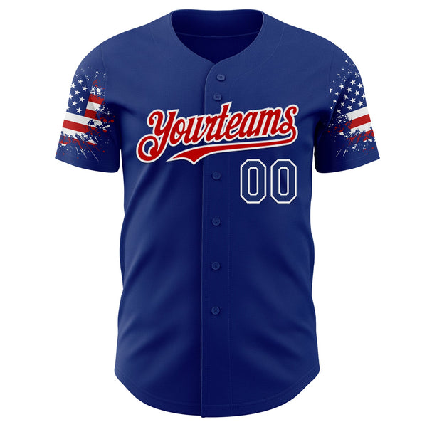 Custom Royal Red-White Two Tone USA Flag Sleeves Stars and Stripes Authentic Baseball Jersey alternate