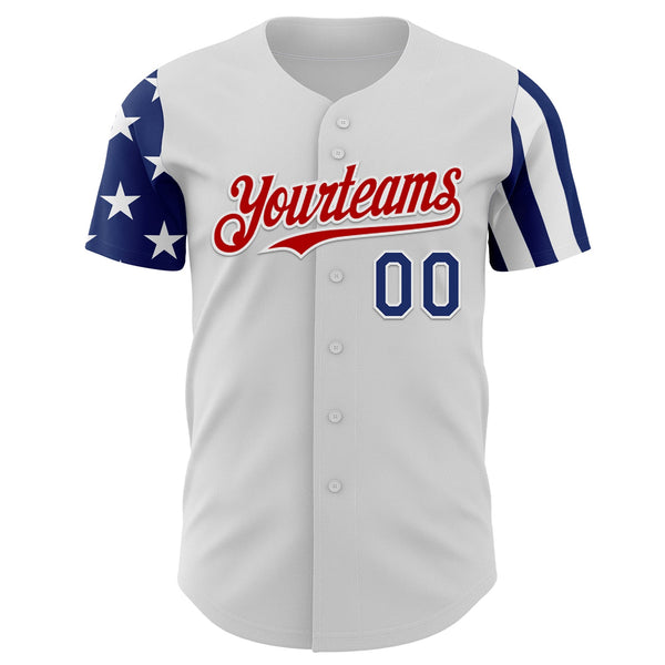 Custom White Royal-Red Two Tone USA Flag Sleeves Stars and Stripes Authentic Baseball Jersey alternate