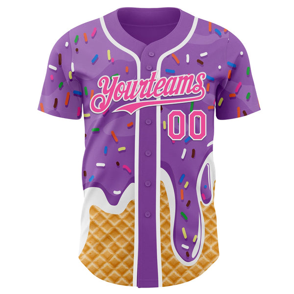 Custom Medium Purple Pink-White Ice Cream Waffle Foodie Dessert Authentic Baseball Jersey alternate