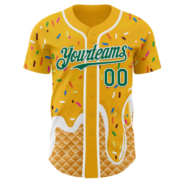 Custom Gold Kelly Green-White Ice Cream Waffle Foodie Dessert Authentic Baseball Jersey alternate