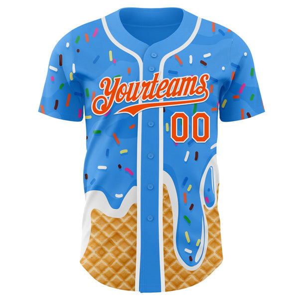 Custom Electric Blue Orange-White Ice Cream Waffle Foodie Dessert Authentic Baseball Jersey alternate