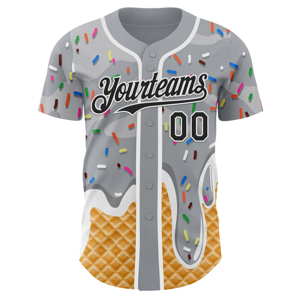 Custom Gray Black-White Ice Cream Waffle Foodie Dessert Authentic Baseball Jersey alternate