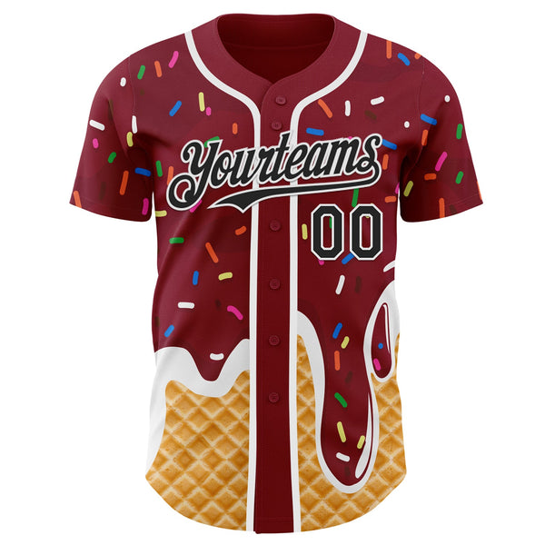 Custom Crimson Black-White Ice Cream Waffle Foodie Dessert Authentic Baseball Jersey alternate