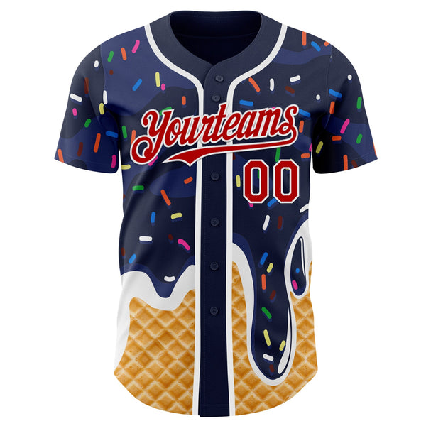 Custom Navy Red-White Ice Cream Waffle Foodie Dessert Authentic Baseball Jersey alternate