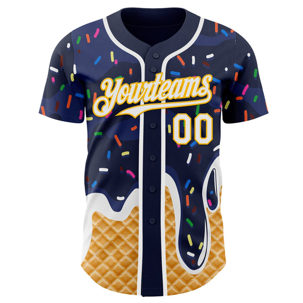 Custom Navy White-Gold Ice Cream Waffle Foodie Dessert Authentic Baseball Jersey alternate